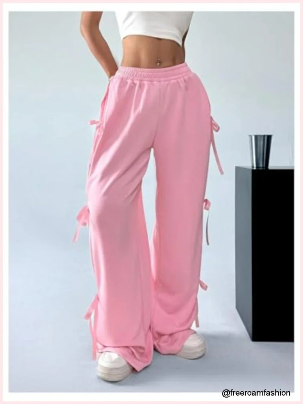 Baggy Sweatpants Elastic Waist Casual Bow Wide Leg Pants with Pocket Y2K